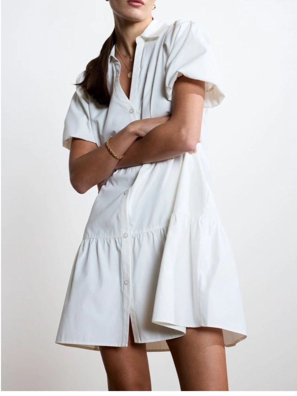 BROCHU WALKER The Havana Mini Dress
Puff Sleeve Tiered Poplin Mini Dress